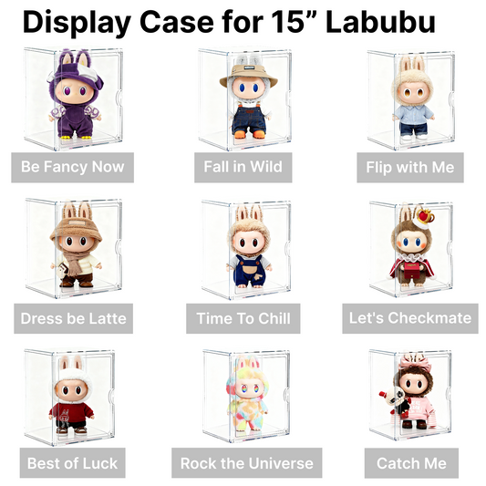Clear Acrylic Display Case for Labubu, 15.35in Large Display Box, Compatible with Let's Checkmate, Time to Chill, Best of Luck, Dress Be Latte, Flip with Me, Fall in Wild Series Plush Toys