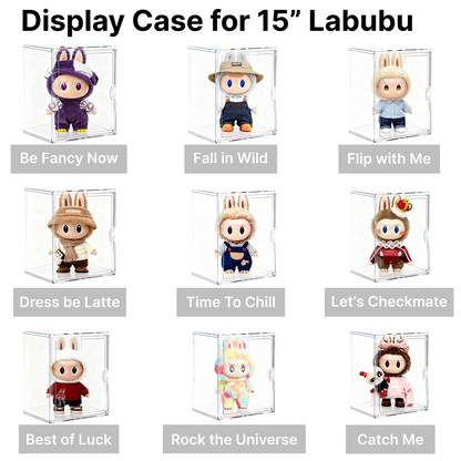 Clear Acrylic Display Case for Labubu, 15.35in Large Display Box, Compatible with Let's Checkmate, Time to Chill, Best of Luck, Dress Be Latte, Flip with Me, Fall in Wild Series Plush Toys