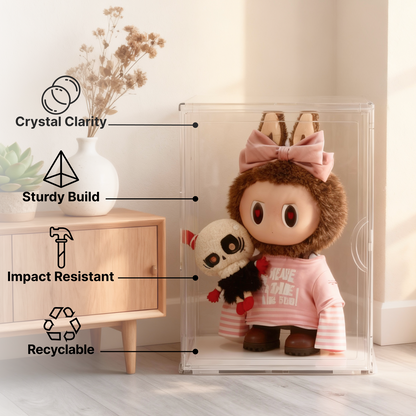 Clear Acrylic Display Case for Labubu, 15.35in Large Display Box, Compatible with Let's Checkmate, Time to Chill, Best of Luck, Dress Be Latte, Flip with Me, Fall in Wild Series Plush Toys