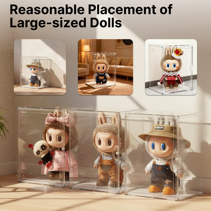 Clear Acrylic Display Case for Labubu, 15.35in Large Display Box, Compatible with Let's Checkmate, Time to Chill, Best of Luck, Dress Be Latte, Flip with Me, Fall in Wild Series Plush Toys