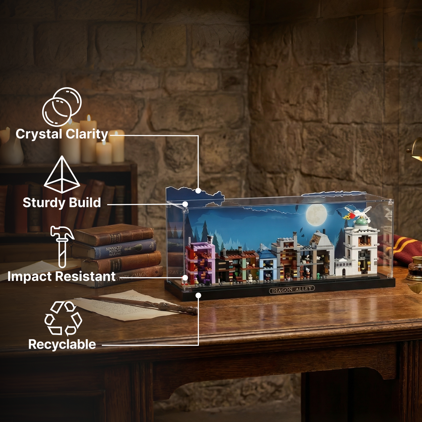 LEGO™Show Case For Diagon Alley™ Wizarding Shops(76444), Premium Wall-Mount Showcase, Christmas Gift