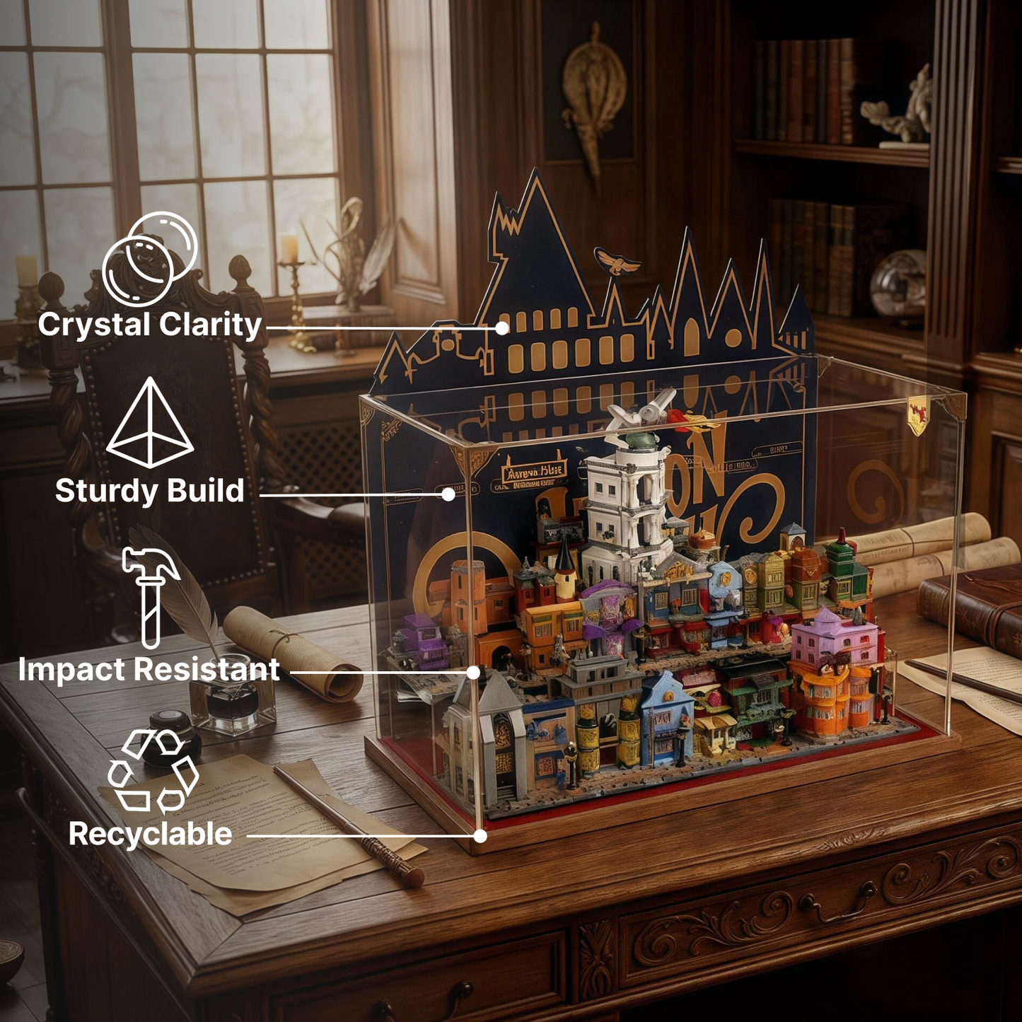 LEGO™Show Case For Diagon Alley™ Wizarding Shops(76444), Premium Wall-Mount Showcase, Christmas Gift