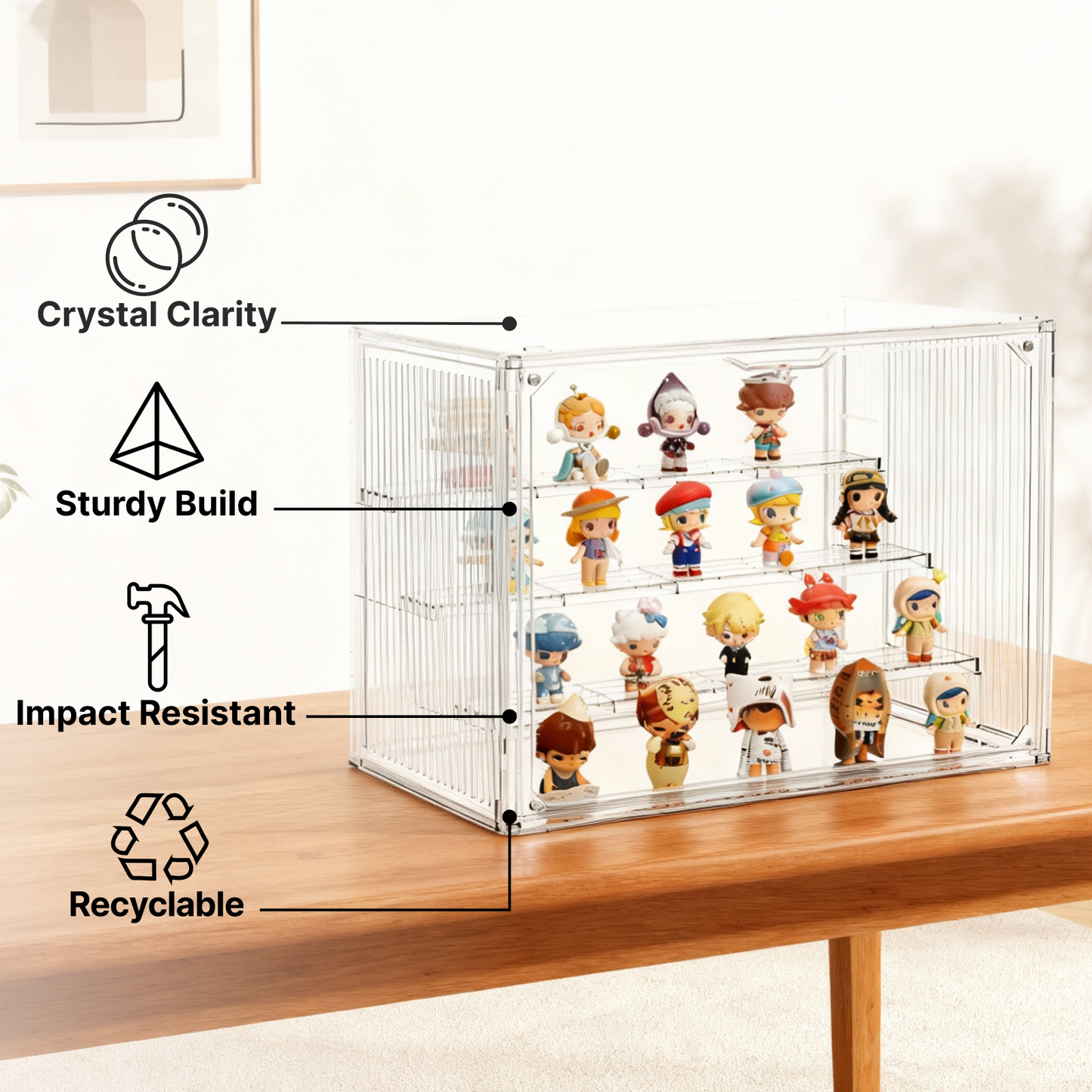 4-Tier Clear Acrylic Display Case for Funko Pop, Labubu, Disney Stitch, SKULLPANDA, Crybaby, DIMOO, Twinkle Twinkle, Sonny Angel, Tiny Tan, Barbie & Mini Collectibles, Dustproof Stackable Showcase