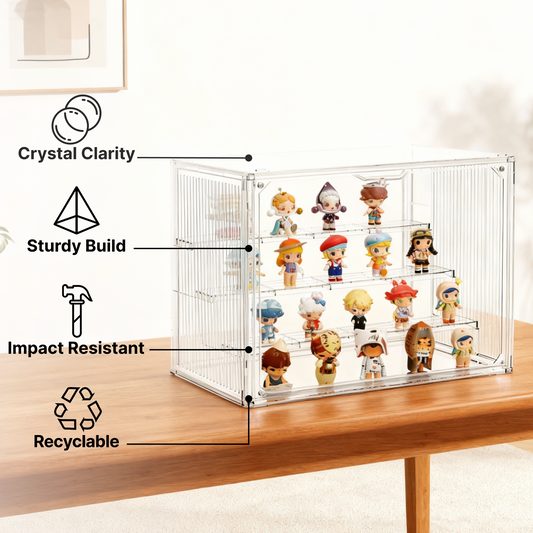 4-Tier Clear Acrylic Display Case for Funko Pop, Labubu, Disney Stitch, SKULLPANDA, Crybaby, DIMOO, Twinkle Twinkle, Sonny Angel, Tiny Tan, Barbie & Mini Collectibles, Dustproof Stackable Showcase