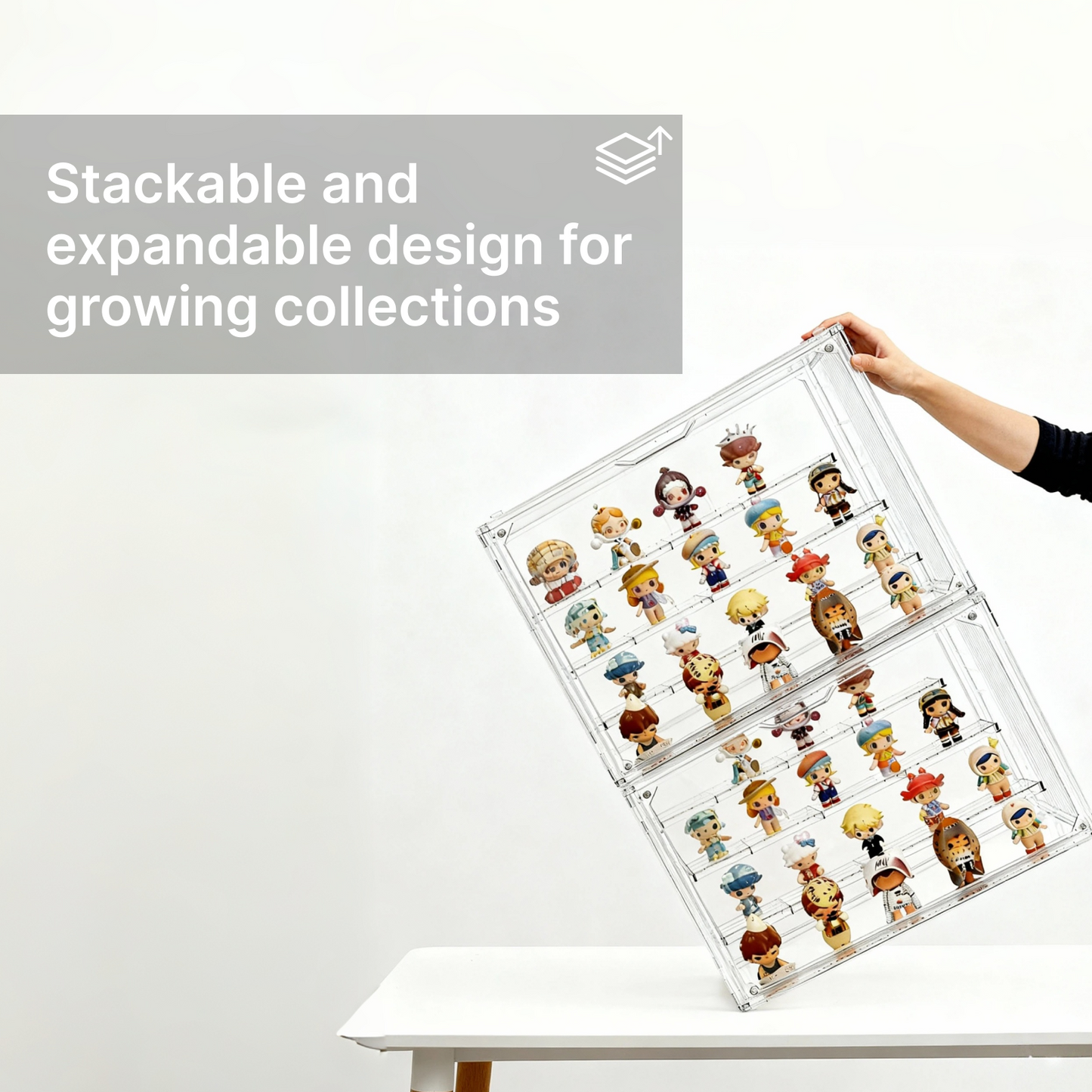 4-Tier Clear Acrylic Display Case for Funko Pop, Labubu, Disney Stitch, SKULLPANDA, Crybaby, DIMOO, Twinkle Twinkle, Sonny Angel, Tiny Tan, Barbie & Mini Collectibles, Dustproof Stackable Showcase