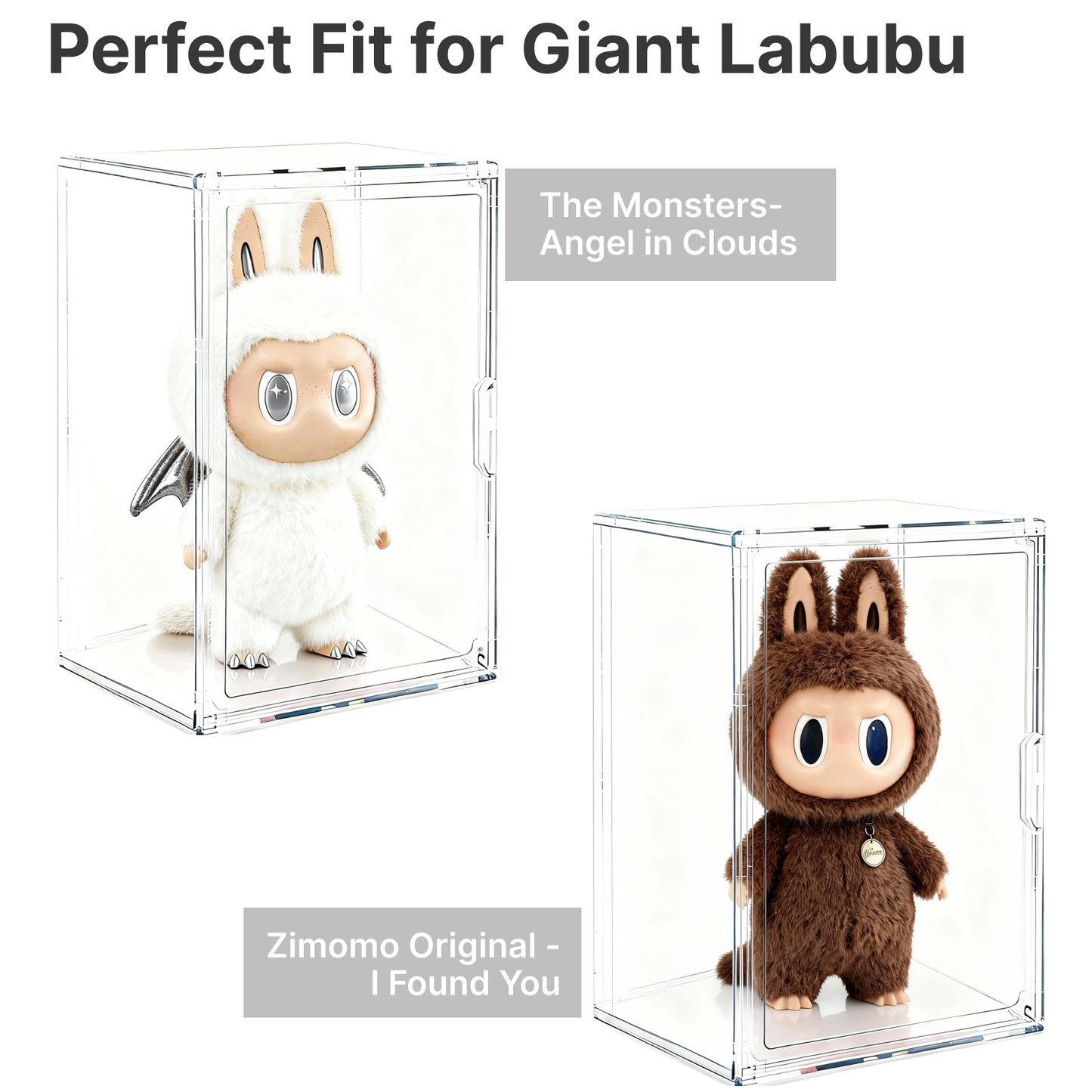 XXL-Large Acrylic Display Case for Gaint Labubu Collectibles 60cm/23.6", Dustproof and Figure Display Case, Compatible with ZIMOMO & Angel in Clouds, Clear Display Box Organizer