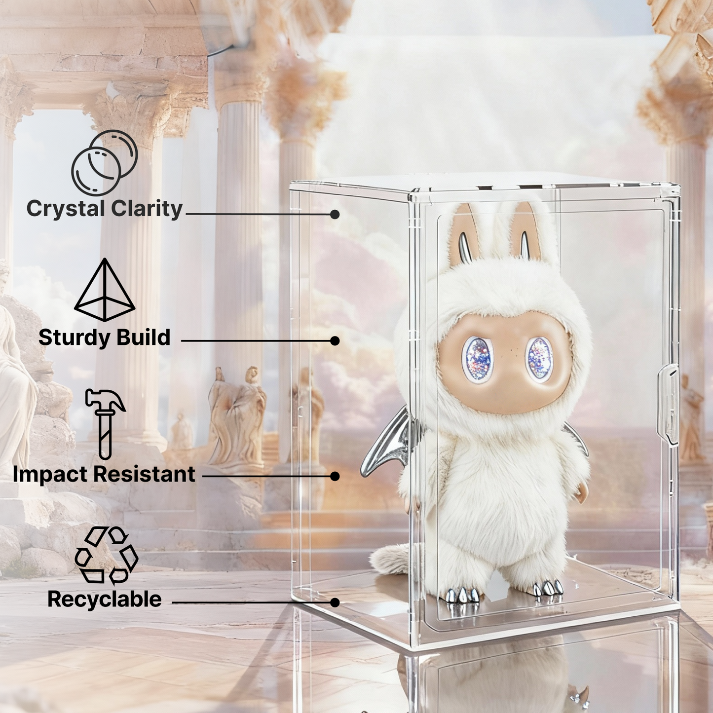 XXL-Large Acrylic Display Case for Gaint Labubu Collectibles 60cm/23.6", Dustproof and Figure Display Case, Compatible with ZIMOMO & Angel in Clouds, Clear Display Box Organizer
