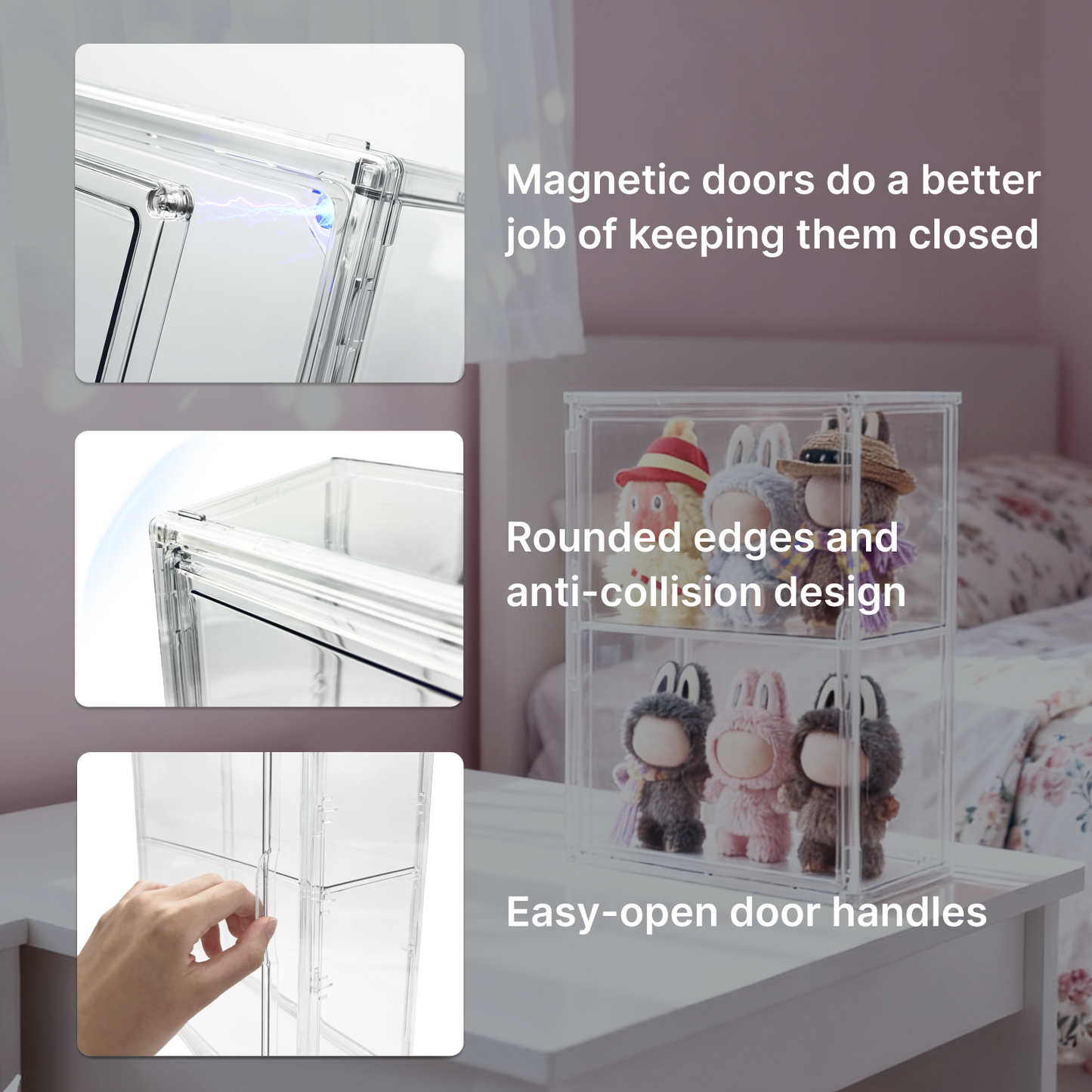 2-Tier Display Case for Labubu, Wall Mounted 14.17in Clear Acrylic Box with Shelf, Display Cabinet for Big into Energy, Exciting Macaron, Have a Seat, Coca-Cola Figures, Dustproof Showcase Organizer.