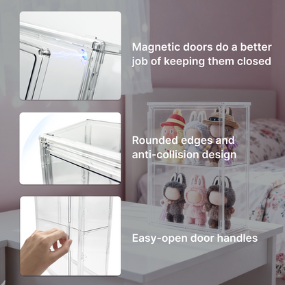 2-Tier Display Case for Labubu, Wall Mounted 14.17in Clear Acrylic Box with Shelf, Display Cabinet for Big into Energy, Exciting Macaron, Have a Seat, Coca-Cola Figures, Dustproof Showcase Organizer.