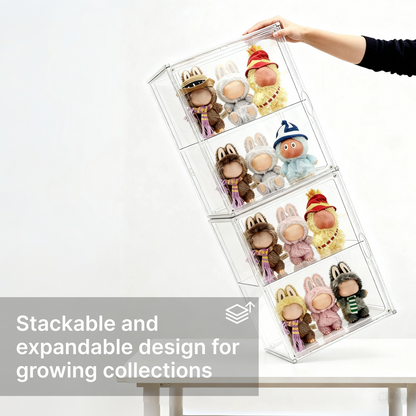 2-Tier Display Case for Labubu, Wall Mounted 14.17in Clear Acrylic Box with Shelf, Display Cabinet for Big into Energy, Exciting Macaron, Have a Seat, Coca-Cola Figures, Dustproof Showcase Organizer.