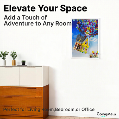 Display Frame for LEGO 43217 Up House, Brushed Wood Wallboard with Cloud Backdrop and 2 Display Shelves, Protective Wall Mount Showcase for Up House LEGO Set