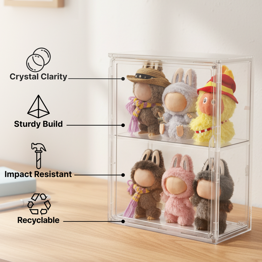 2-Tier Display Case for Labubu, Wall Mounted 14.17in Clear Acrylic Box with Shelf, Display Cabinet for Big into Energy, Exciting Macaron, Have a Seat, Coca-Cola Figures, Dustproof Showcase Organizer.