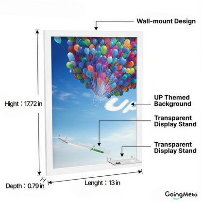 Display Frame for LEGO 43217 Up House, Brushed Wood Wallboard with Cloud Backdrop and 2 Display Shelves, Protective Wall Mount Showcase for Up House LEGO Set