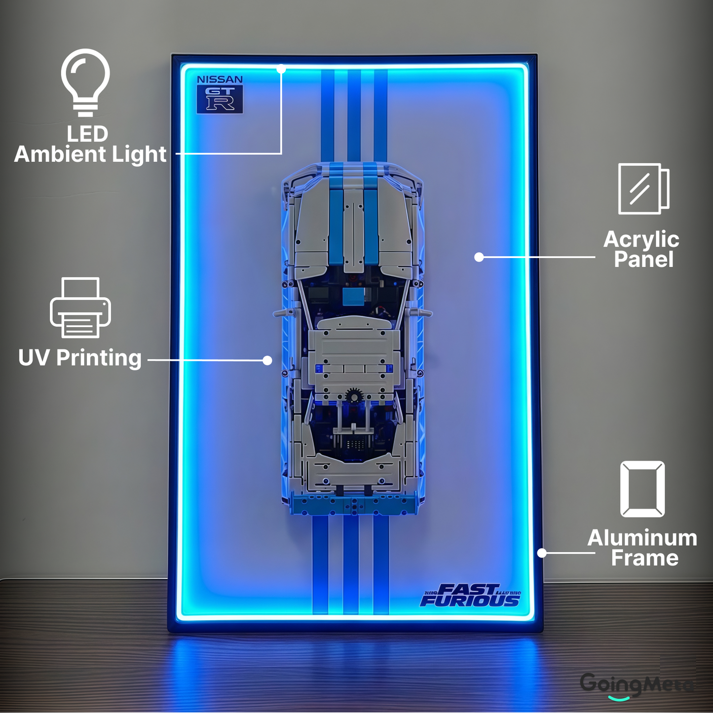 LEGO™ Frame for Technic™ 2 Fast 2 Furious Nissan Skyline GT-R R34 Car (42210), Wall Mount Showcase Frame, Christmas Gift