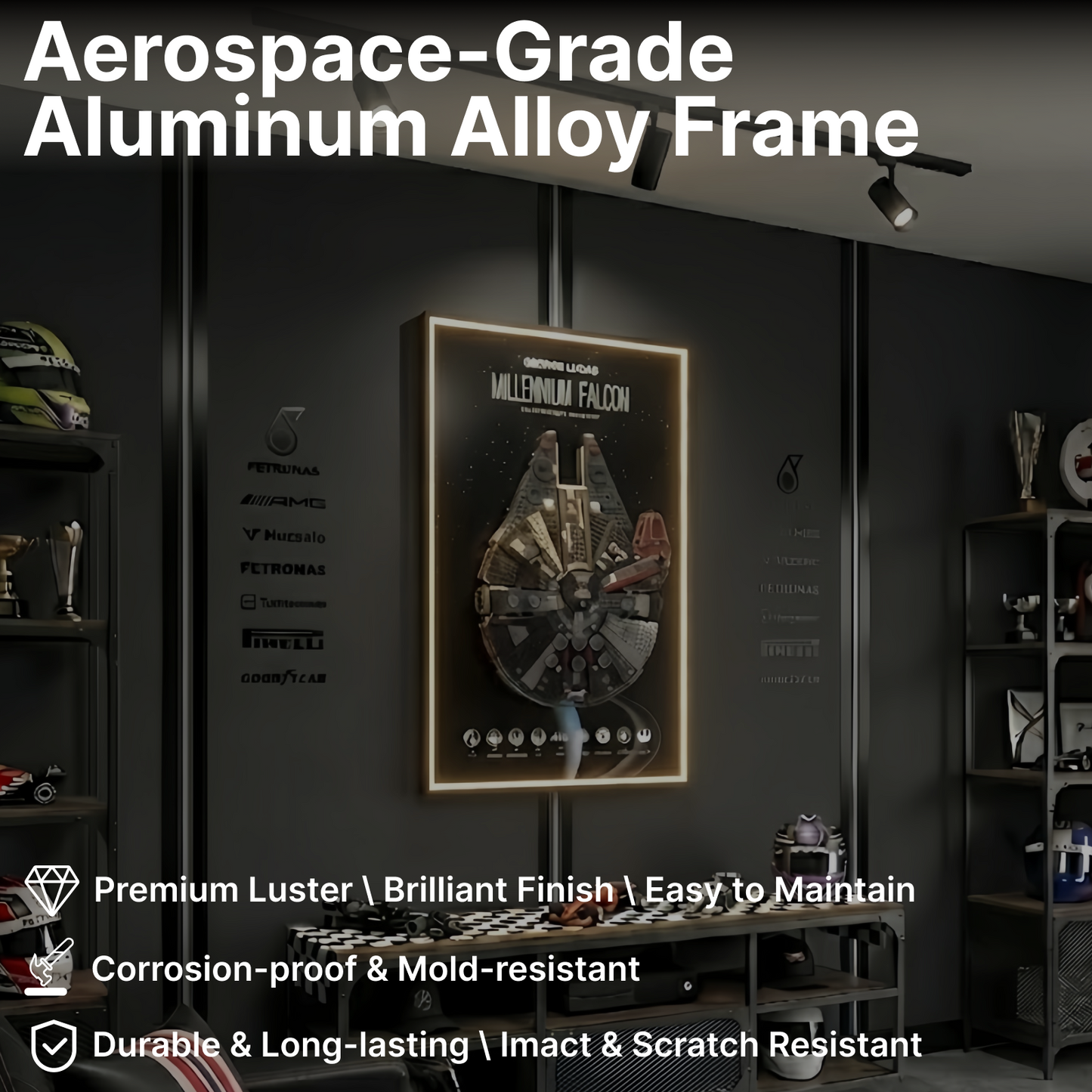 LEGO™ Frame for STAR WARS Millennium Falcon (75257)/ Dark Millennium Falcon (75389), Wall Mount Showcase Frame, Christmas Gift