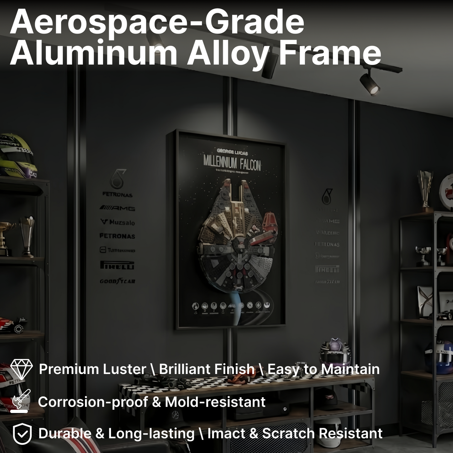 LEGO™ Frame for STAR WARS Millennium Falcon (75257)/ Dark Millennium Falcon (75389), Wall Mount Showcase Frame, Christmas Gift