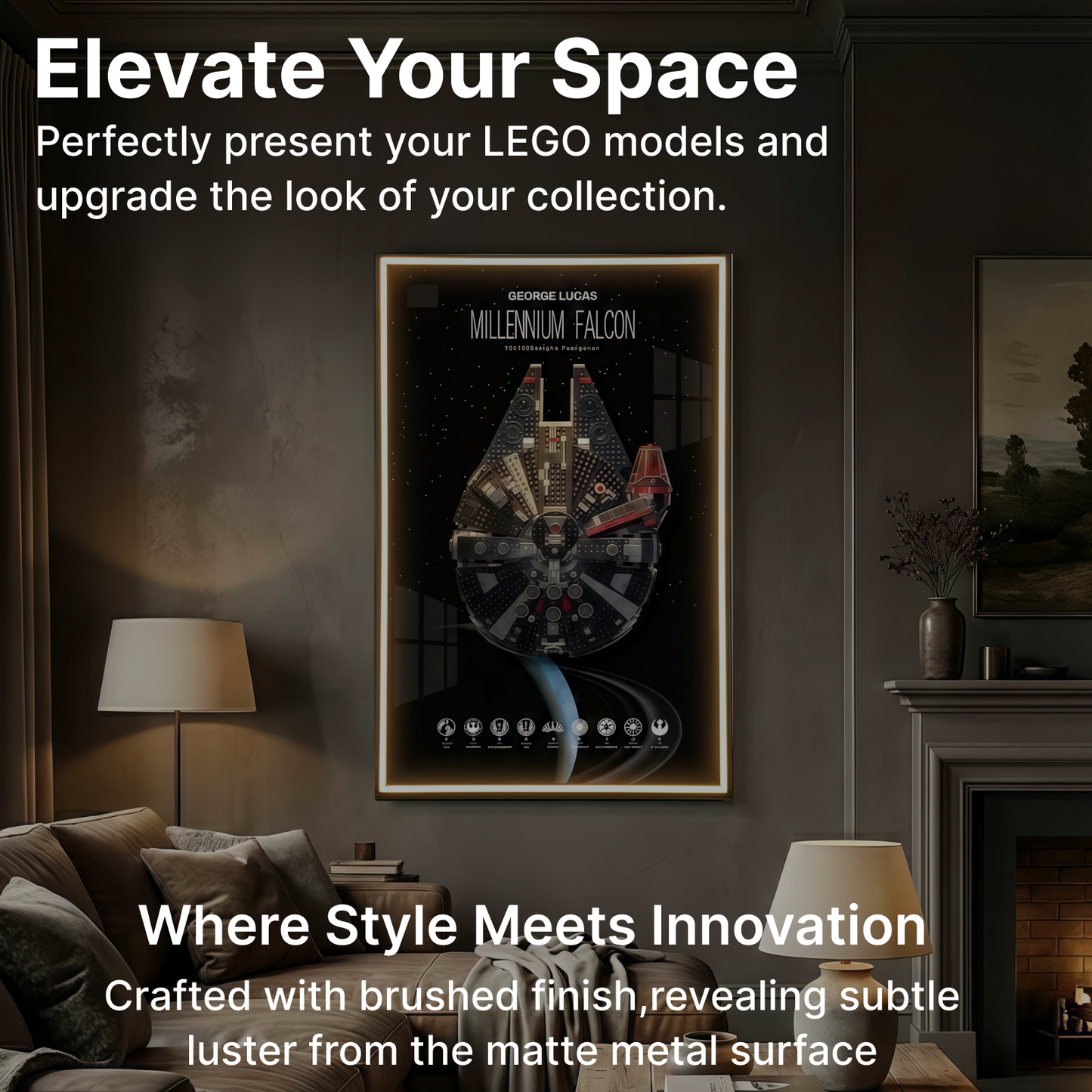 LEGO™ Frame for STAR WARS Millennium Falcon (75257)/ Dark Millennium Falcon (75389), Wall Mount Showcase Frame, Christmas Gift