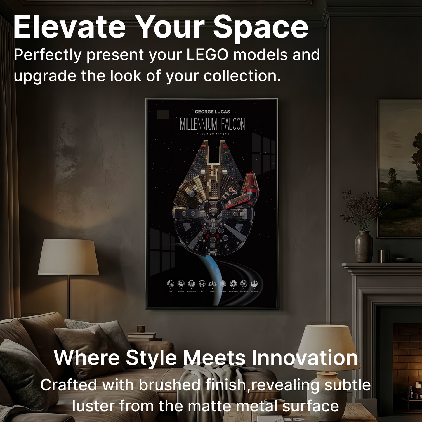 LEGO™ Frame for STAR WARS Millennium Falcon (75257)/ Dark Millennium Falcon (75389), Wall Mount Showcase Frame, Christmas Gift