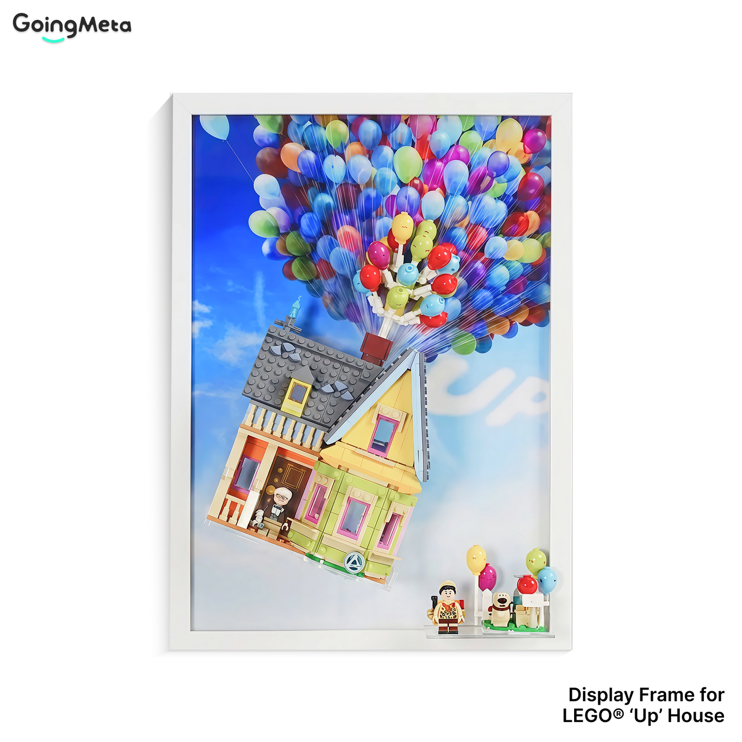 Display Frame for LEGO 43217 Up House, Brushed Wood Wallboard with Cloud Backdrop and 2 Display Shelves, Protective Wall Mount Showcase for Up House LEGO Set